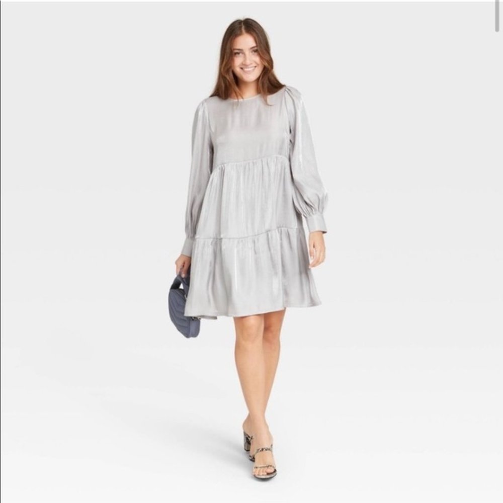 Silver Baby Doll Tiered Dress